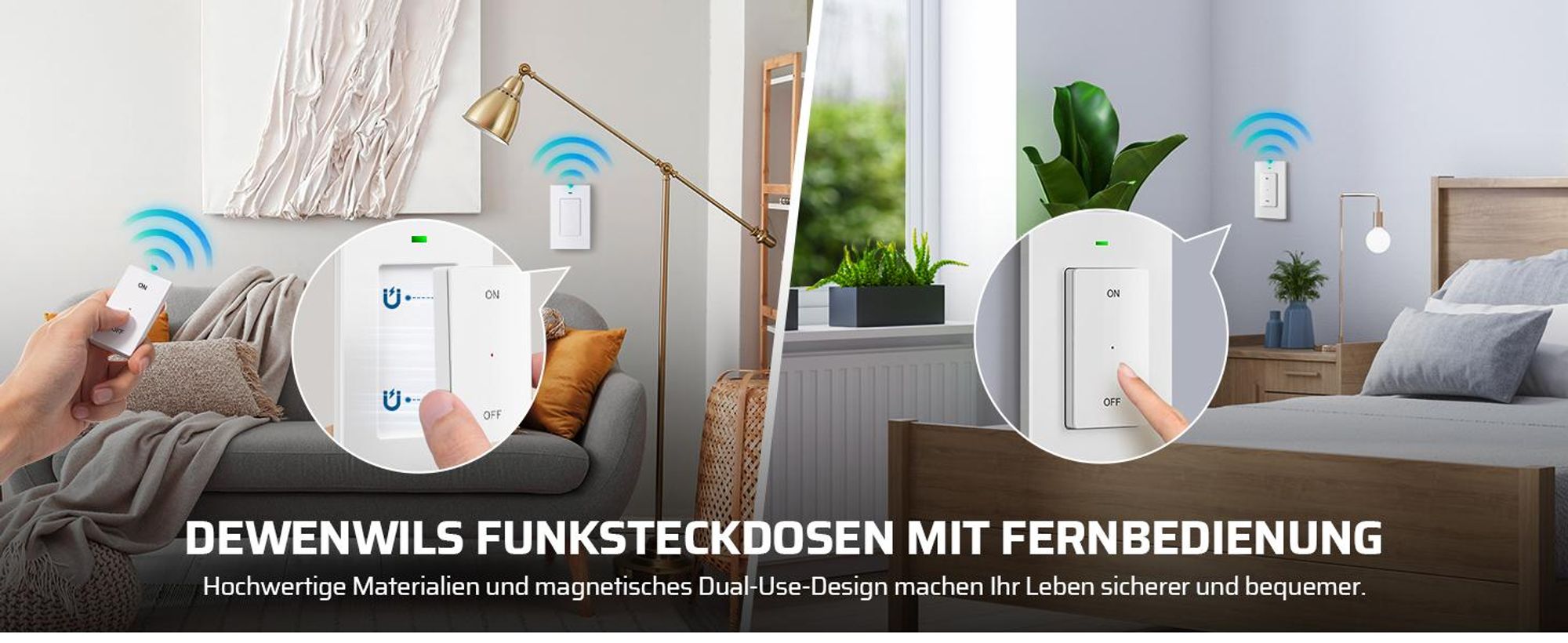 DEWENWILS Funksteckdosen mit Fernbedienung, 16A 3680W, 30M Reichweite, Weiß