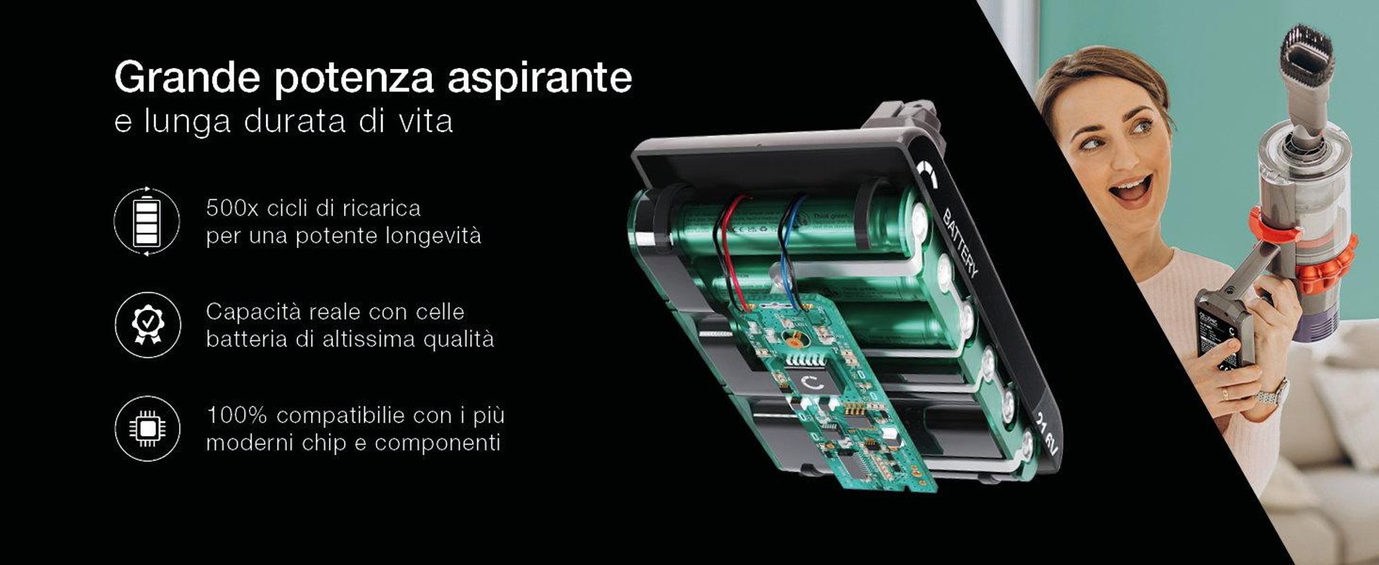 CELLONIC 1x Batteria per Aspirapolvere Compatibile con Dyson V6, V6 Baby Child, V6 Baby plus Child, V6 – (2000mAh, 21.6V)