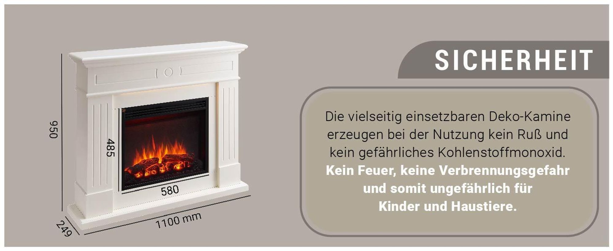 Elektrokamin Standkamin BALDERIA Leandros – Heizung bis 2000 W, weiss