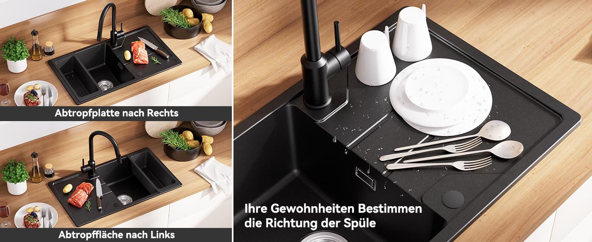 Granitspüle Küchenspüle 78 x 45 cm, pflegeleichte Küchenspüle, Hitzebeständig Kratzfest, Einbauspüle Schwarz, Cecipa Spülbecken mit Korb