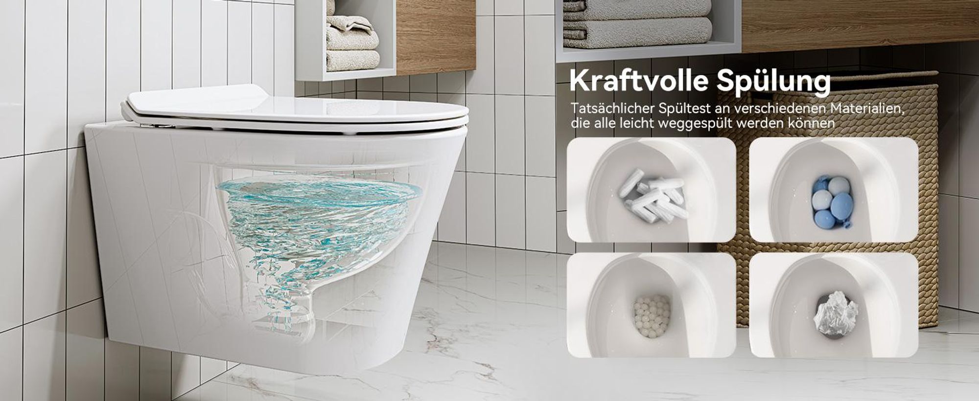 Komplett Vorwandelement Toilette Set - 82cm Unterputzspülkasten + Hänge Spülrandlos WC Toilette + Rechteckig Chrome Drückplatte HOROW