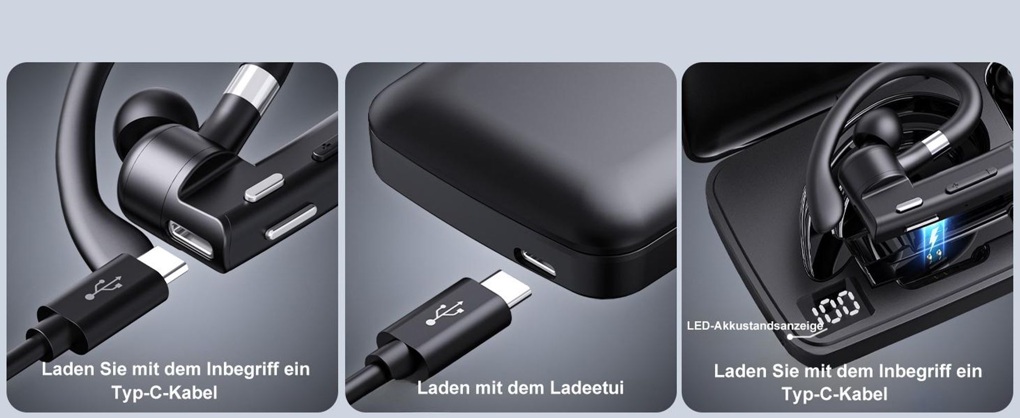 Headset Bluetooth 6.1 Kabellos Kopfhörer mit CVC8.0 Mikrofon 100 Std Spielzeit Freisprech Handy Headset 1,5 std Schnellladung LED Ladebox Zwei-Geräte