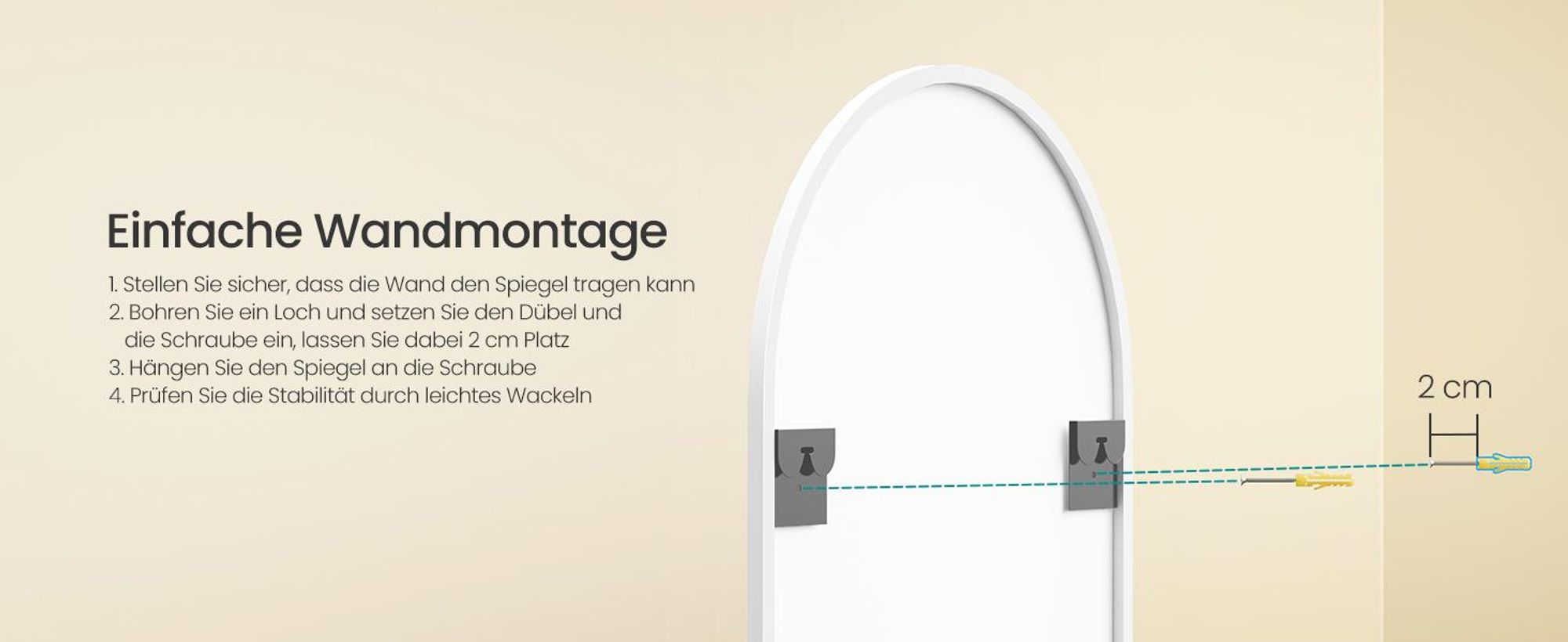 SONGMICS Ganzkörperspiegel mit Vergrößerungsspiegel, Sicherheitsglas, gewölbt, 160 x 50 cm, weiß