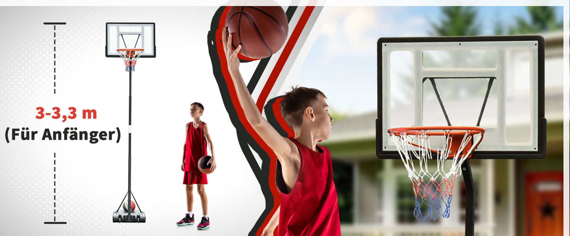 HOMCOM Mobiler Basketballständer Basketballkorb höhenverstellbar 255–305 cm