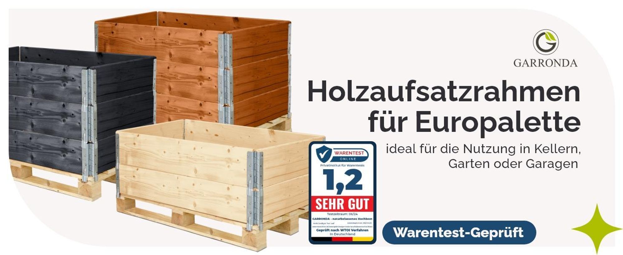 Garronda 3 Stück Holzaufsatzrahmen für Palette Aufbewahrungskiste aus Holz Palettenaufsatzrahmen Holzkiste Natural