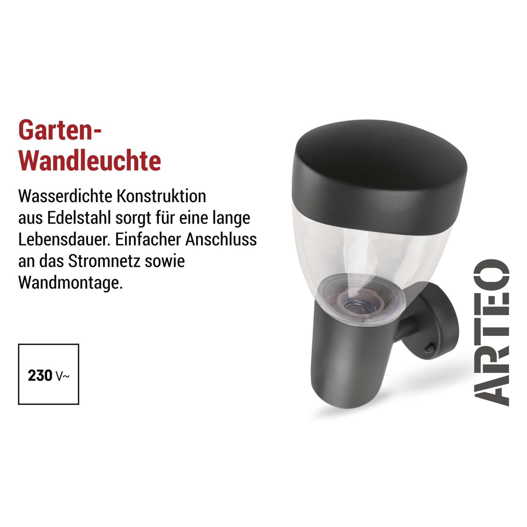 EMOS Außen-Wandleuchte ARTEO für Haus und Garten mit E27 Fassung, wasserdichte für E27-Birne max. 15 W, zur Wandmontage, ZGA010P