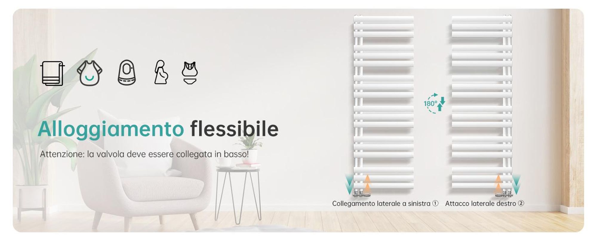 Radiatore da bagno EMKE Radiatore tubolare Asciugamano tubolare ovale Scaldasalviette Attacco laterale verticale per l'acqua Bianco 143×40 cm 484W senza elemento riscaldante