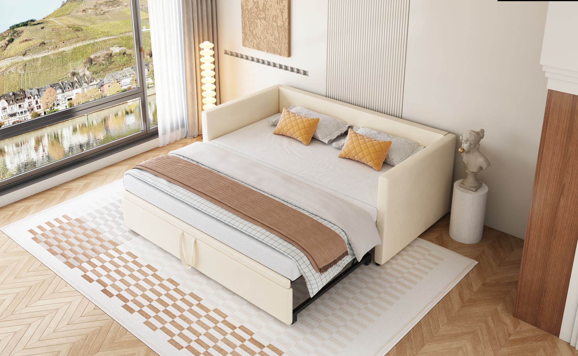 okwish Polsterbett 90/180*200 cm, multifunktionales Ausziehsofa mit Lattenrost, aus hautfreundlichem Samtstoff, Beige