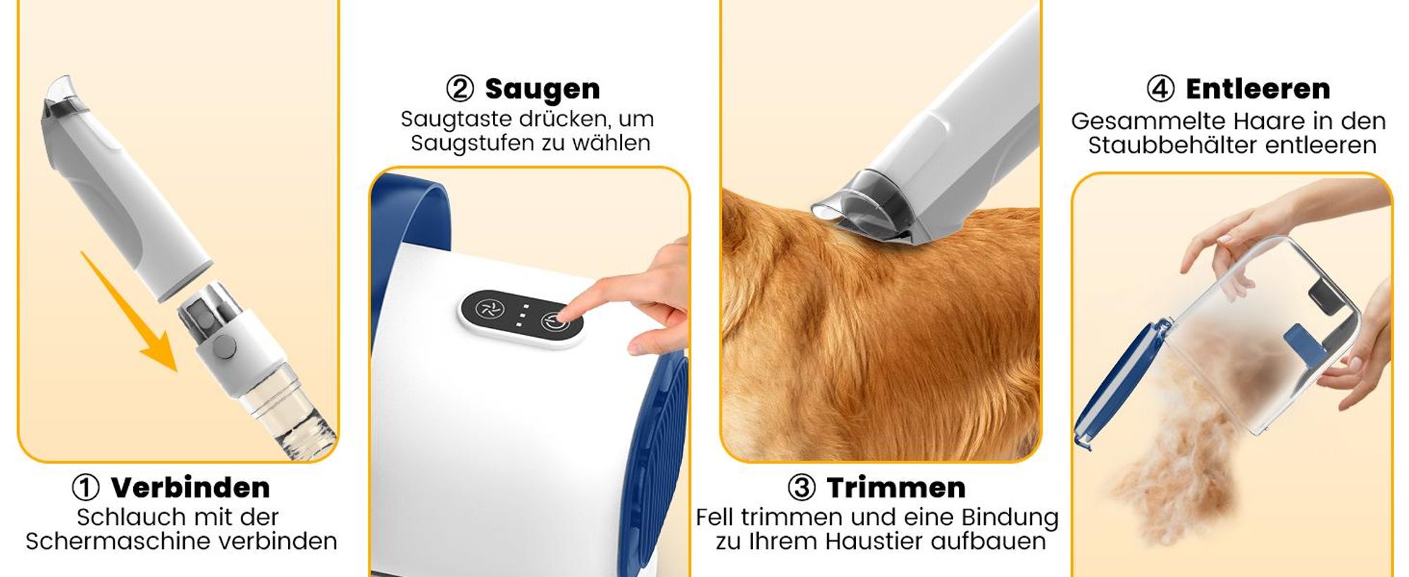 AIRROBO GP04 Hundepflegesauger und Hundehaarsauger, 12000 Pa Saugleistung, Hundestaubsauger zur Fellpflege, Haustier-Staubsauger-Pflegeset