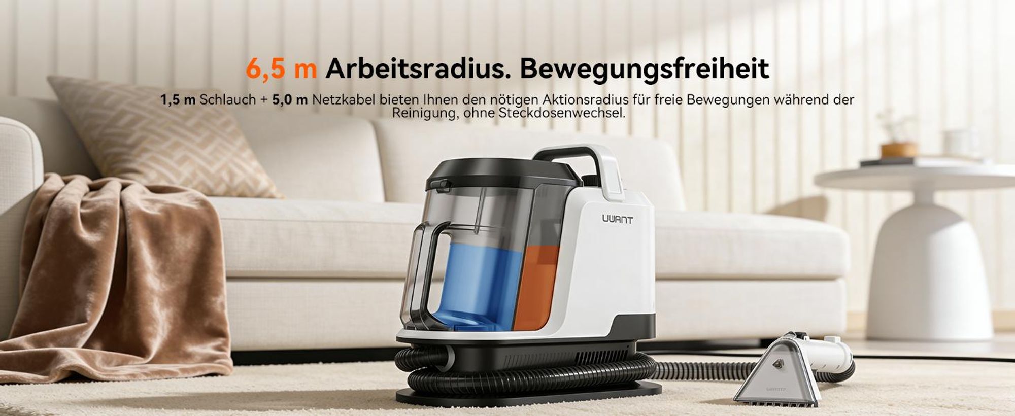 Uwant Y100 Steam Polsterreiniger Gerät, 3-in-1 Dampfreiniger für Sofa, Teppich und Auto mit 18KPA, 1750W Heißdampf, 65°C Heißwasser,Kaltwasser