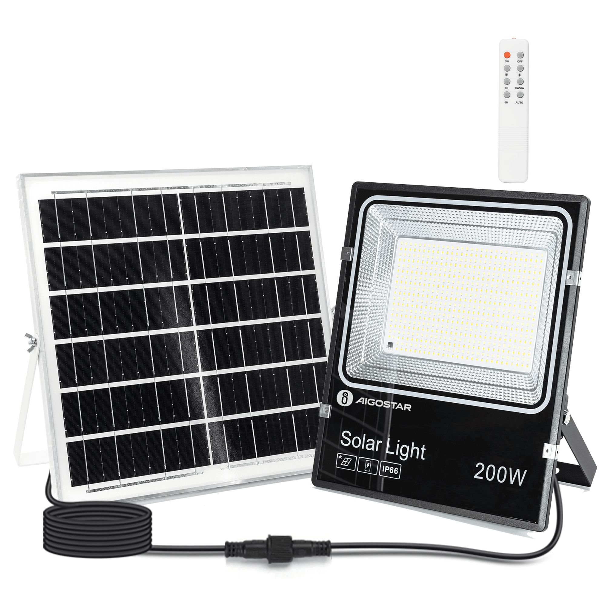 Aigostar-Solar LED Strahler Außen mit Große Solarpanel,5 m Kabel,Dimmbar 3000K/4500K/6500K,16000mAH,Große Batteriekapazitä,IP66