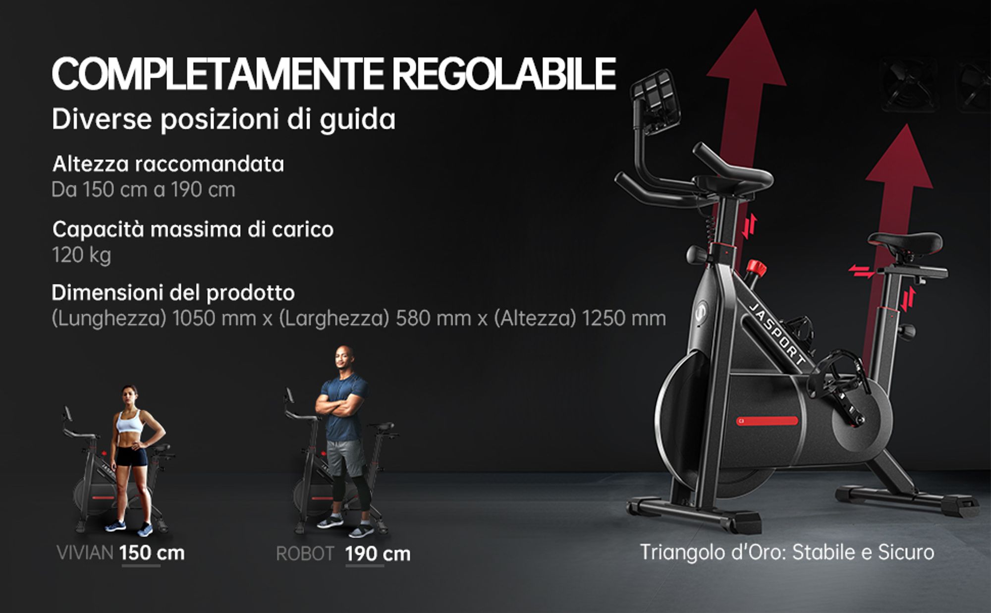 JASPORT C3 – cyclette smart da casa, resistenza magnetica, silenziosa, volano 7,5kg, app con corsi video on demand