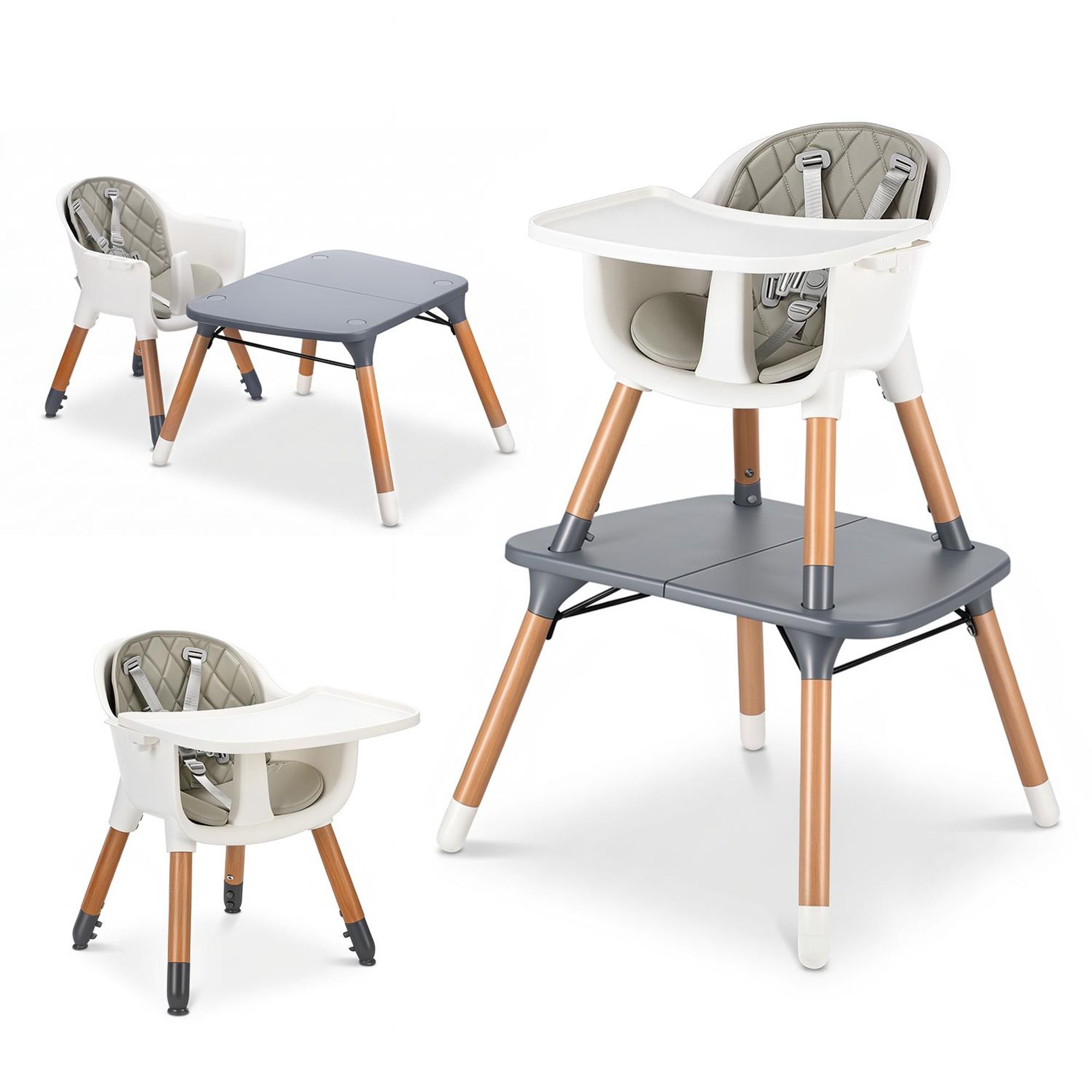 OYAJIA Hochstuhl baby 6 in 1 Sitzerhöhung Kinderstuhl Barhocker, Multfunktional Kinderhochstuhl, Beine aus Holz, mit 5-Punkt-Gurt, abnehmbare Tablett