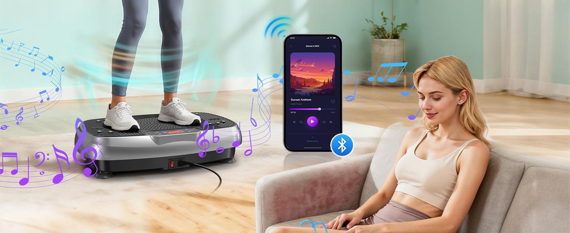 VOWVIT Vibrationsplatte mit Touchscreen, leise, Bluetooth, 199 Stufen, für Fettverbrennung & Heimtrainer