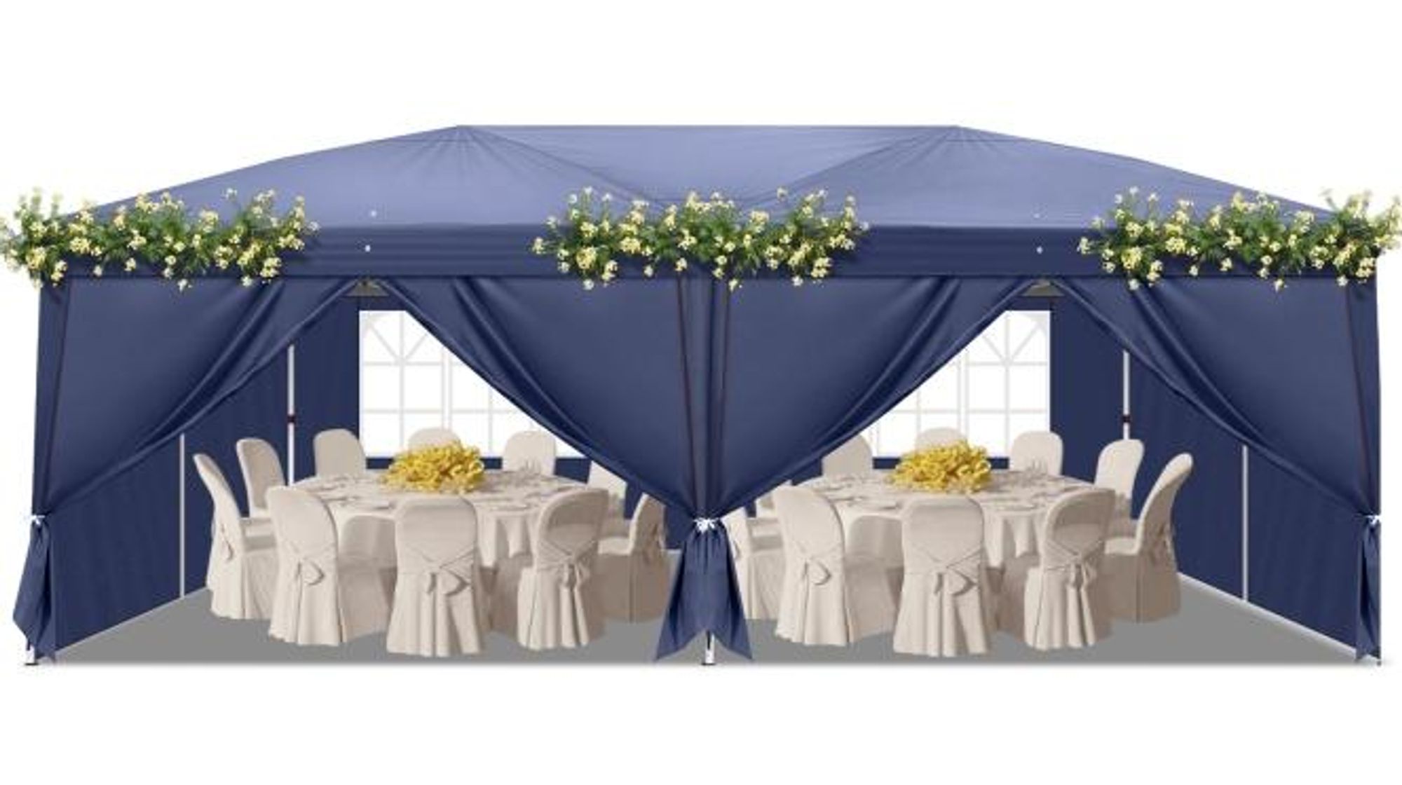 LEADZM Pavillons & Partyzelte 3x6m, Festzelt Faltpavillon Gartenzelt für Garten Terrasse Feier Party, Wasserdicht & UV-Schutz mit 6 Seitenteilen,blau