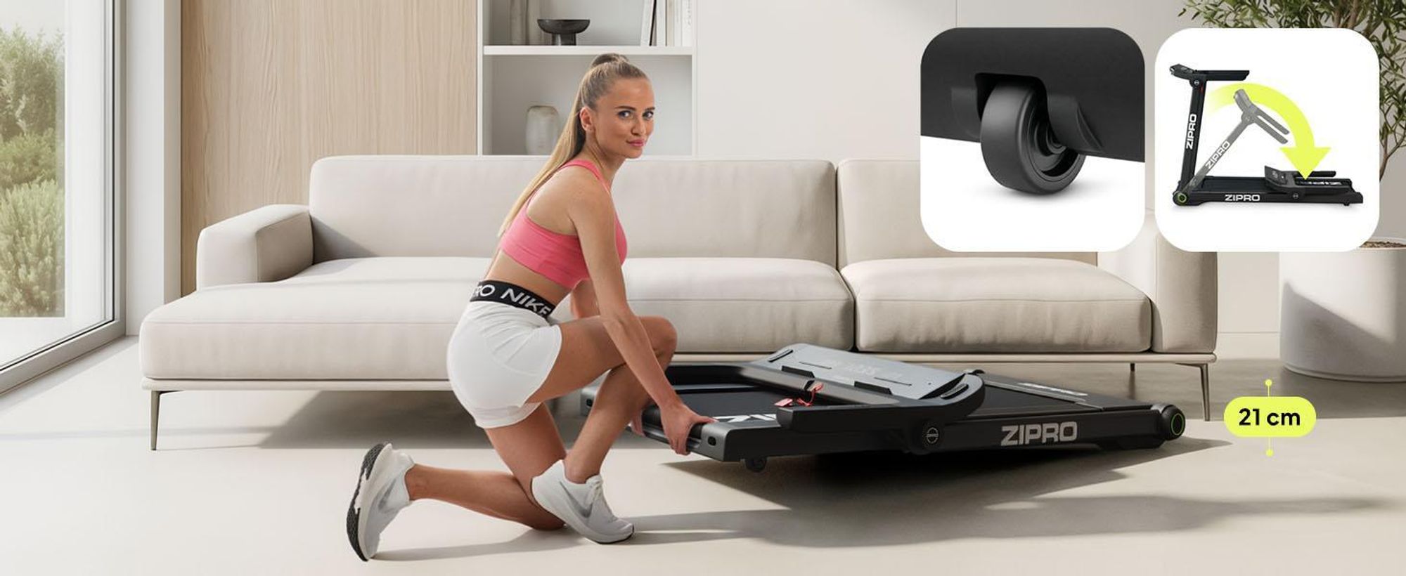 Zipro Loopband, opvouwbaar, model Pacto – Elektrische fitnessloopband, ultradun, geschikt om onder het bed te plaatsen, compatibel met apps (Kinomap/FitShow) en voorzien van een LED-touchscreen