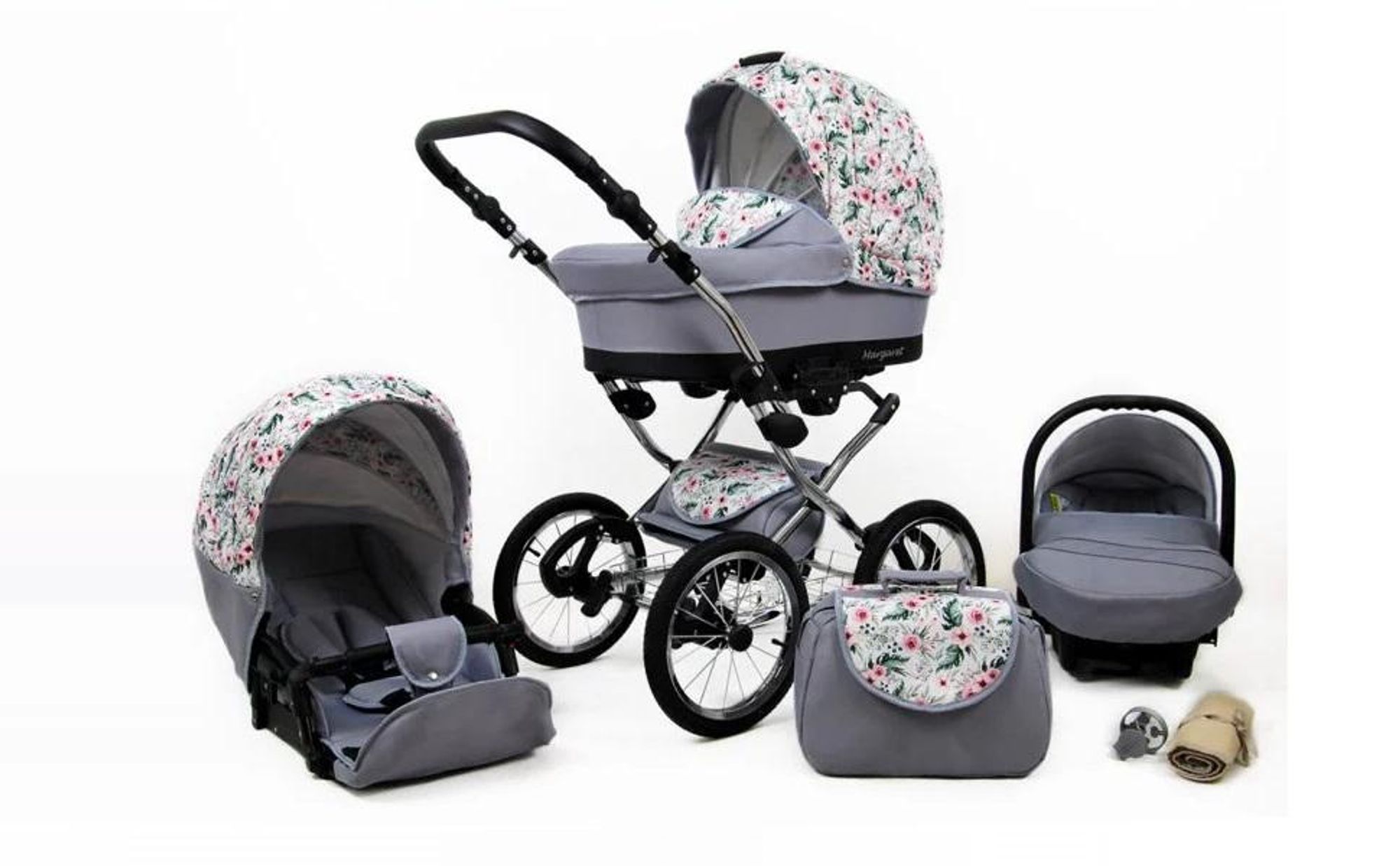 BabyLux® Margaret Exclusive | 3in1 Kinderwagen Set | Grey Flex | Kombikinderwagen | Kinderwagens