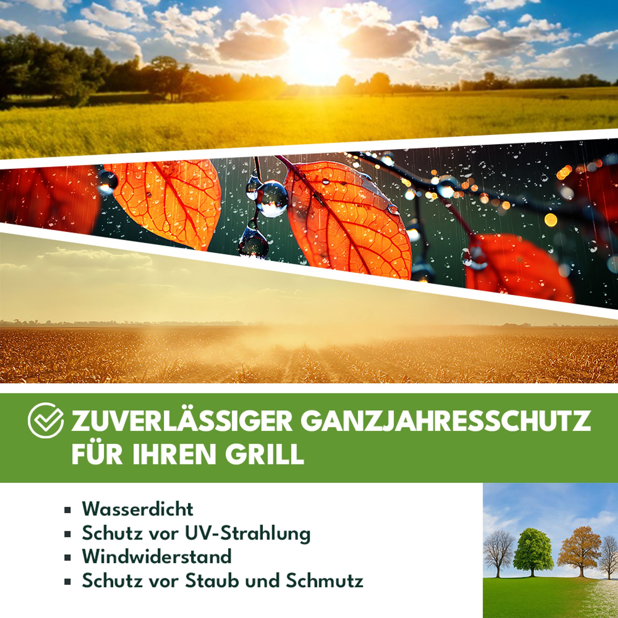 KRUMAD Grillabdeckung 145x61x117 cm Wasserdicht UV beständig Abdeckhaube mit Reißverschluss und Aufbewahrungshülle