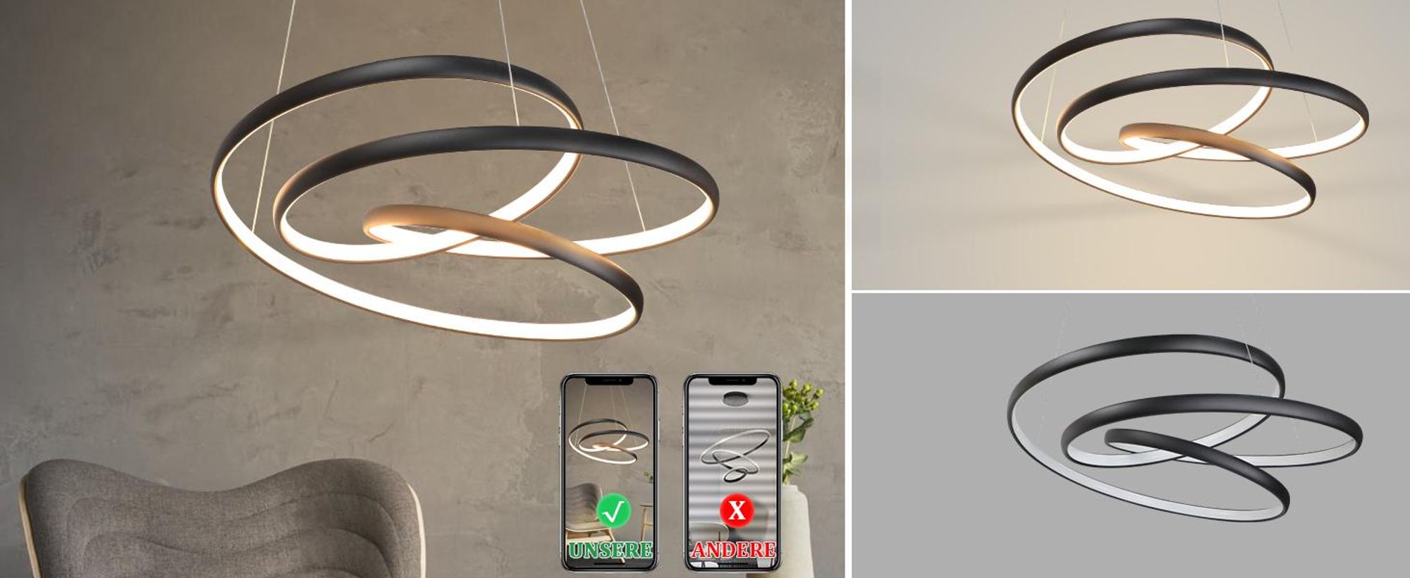 ZMH LED luce a sospensione sala da pranzo nero dimmerabile con telecomando lampada a sospensione 55W lampada a sospensione tavolo da pranzo moderna lampada a sospensione per soggiorno camera da letto