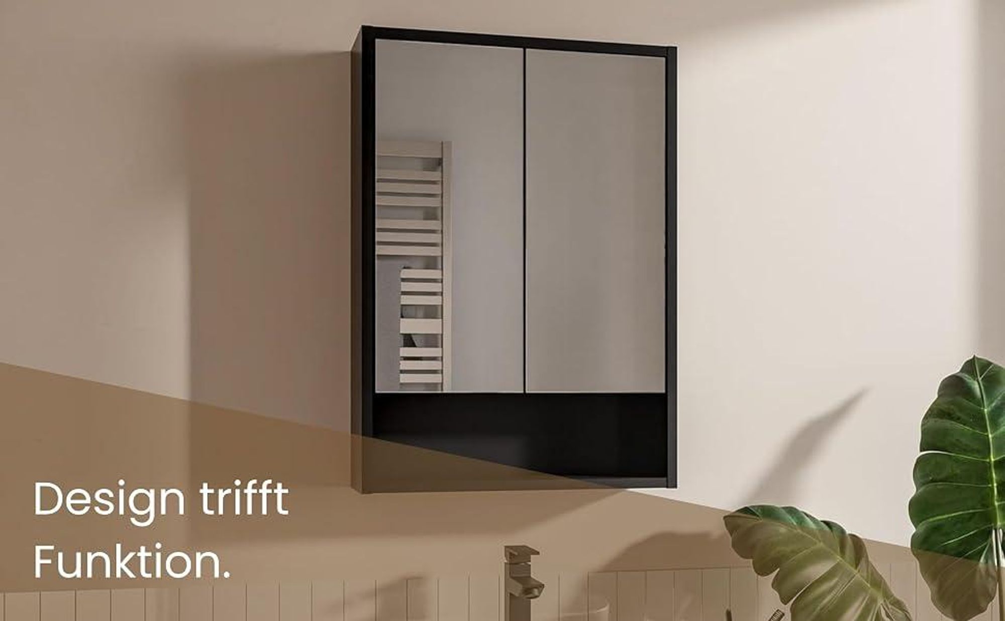 60x78 cm Spiegelschrank Bad Schwarz mit Glaseinlegeböden Badezimmermöbel Bathroom Cabinet Hängeschrank Bad Grifflose Front Modernes Design Wandmontage