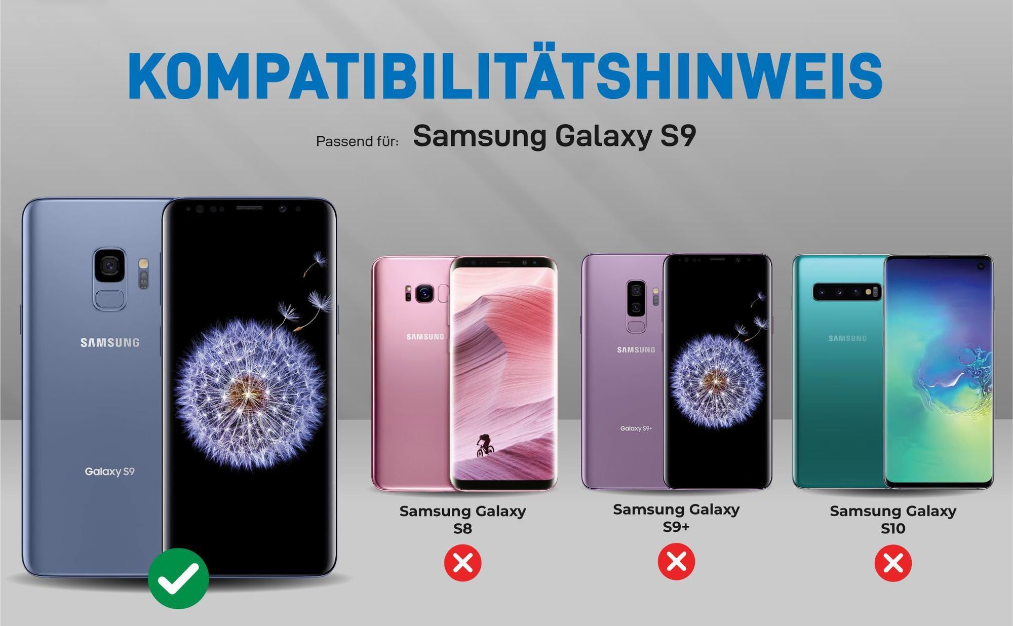 Kompatibilitätshinweise Hülle für Samsung Galaxy S9