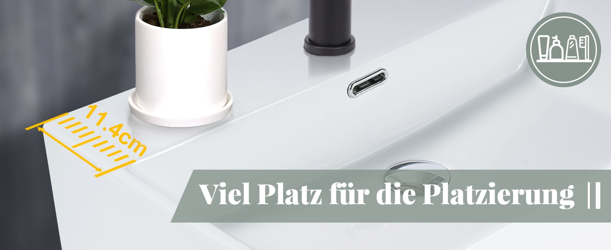 ZMH Waschbecken Keramik 60 × 42 × 15 cm Aufsatzwaschbecken rechteckig Hängewaschbecken mit hahnloch Hängewaschtisch für Bad Gäste WC Waschtisch
