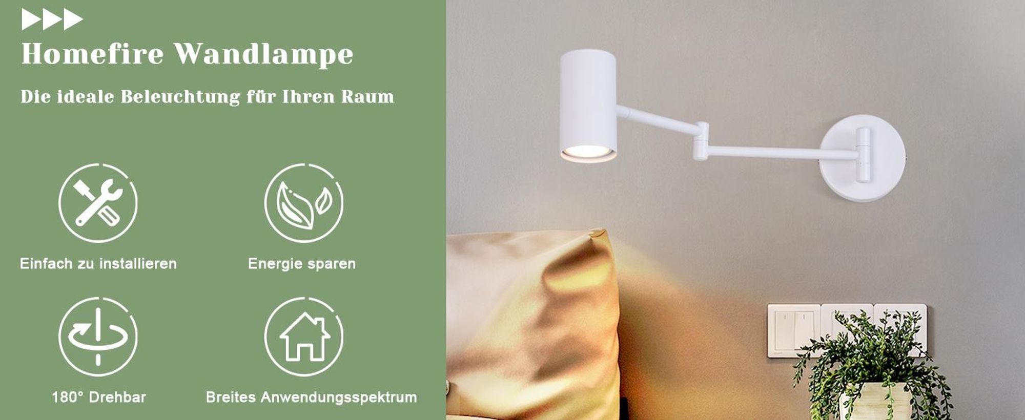 ZMH Wandleuchte Innen GU10 Schlafzimmerlampe Wandstrahler Modern Weiß Langer Arm Schwenkbar Metall Wandbeleuchtung für Wohnzimmer Ohne Leuchtmittel