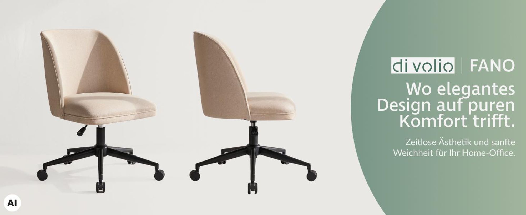 di volio Schreibtischstuhl Fano, gemütlicher Drehstuhl Homeoffice, Beige