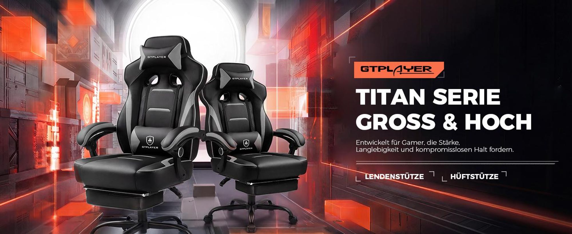 GTPLAYER Gaming Stuhl mit Fußstütze, Ergonomischer Bürostuhl 150kg, Gaming Sessel mit Lendenwirbelstütze Kopfstütze, Höhenverstellbarer Computerstuhl