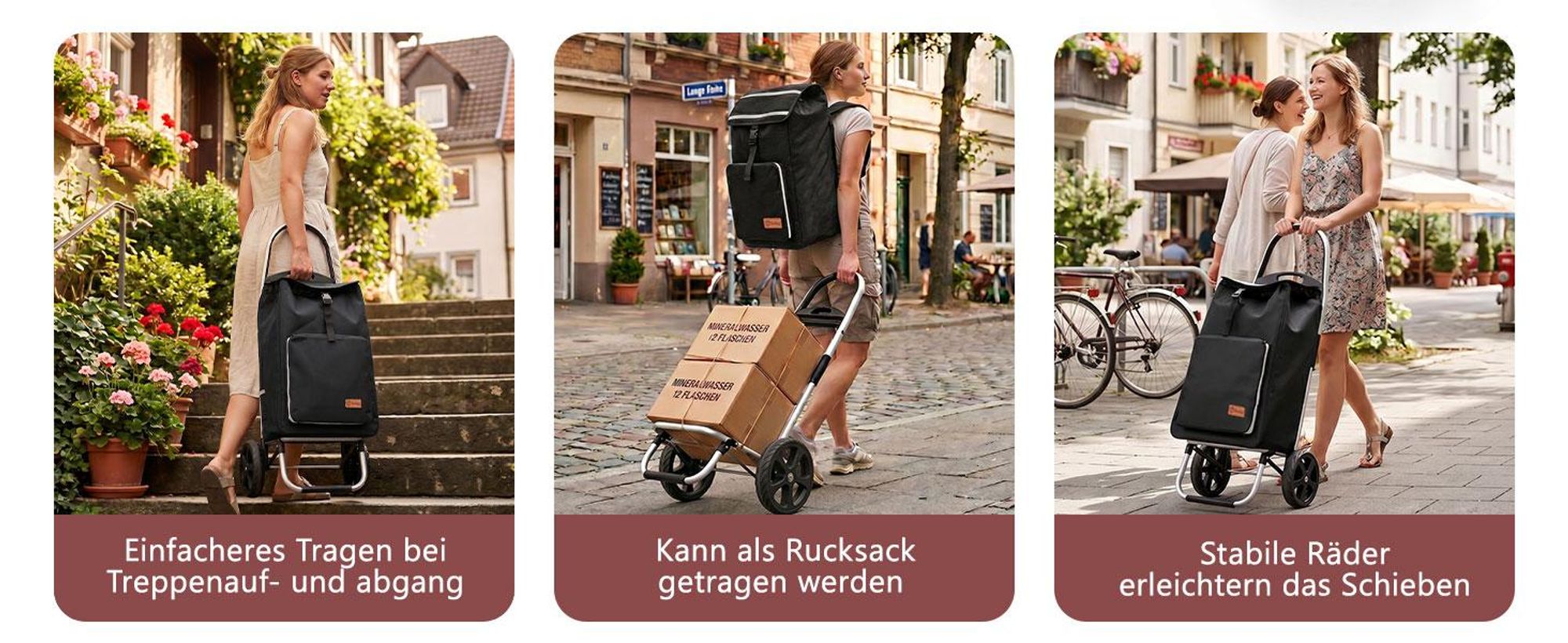 Sekey 50L Aluminium Trolley Faltbar Einkaufstrolley Klappbar, Shopping Trolley, Rucksack, Kühlfach - Schwarz