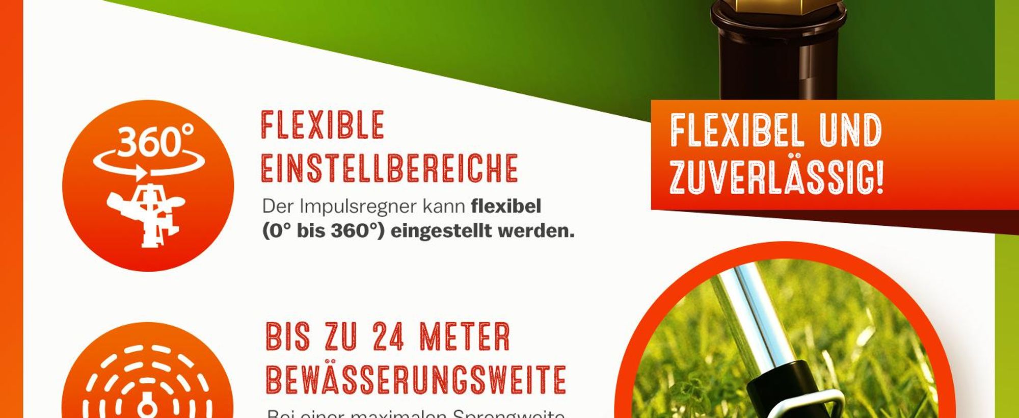 GARDEBRUK® Sprinkler Teleskopstativ Sprengweite bis 24m 360° Sprühaufsatz Impulsregner Rasensprenger Sektorenregner Bewässerungssystem Gartenbewässerung