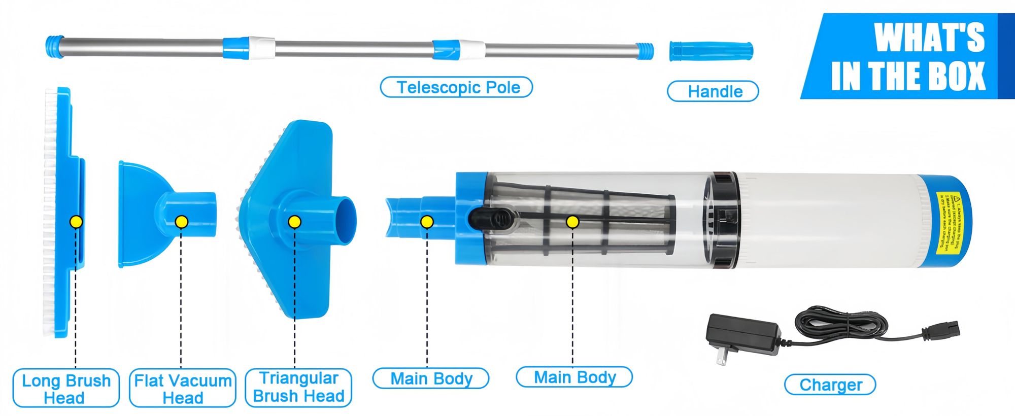 3-in-1 Kabelloser Poolstaubsauger | Wiederaufladbares Pool-Staubsauger-Set | Mit Filterelement Sonstiges Poolzubehör,für Sand und Schmutz,0.25l,Blau