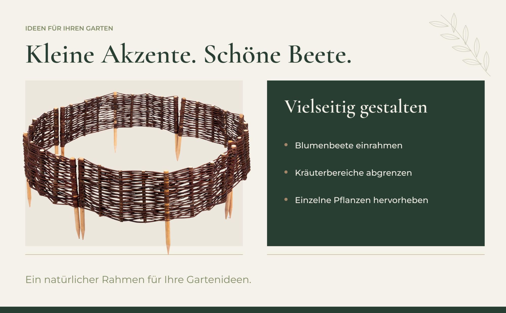 4er Set Beetbegrenzung aus Weide 45x20 cm Runde Beeteinfassung Weidenzaun zur Baumumrandung Gartenpalisade