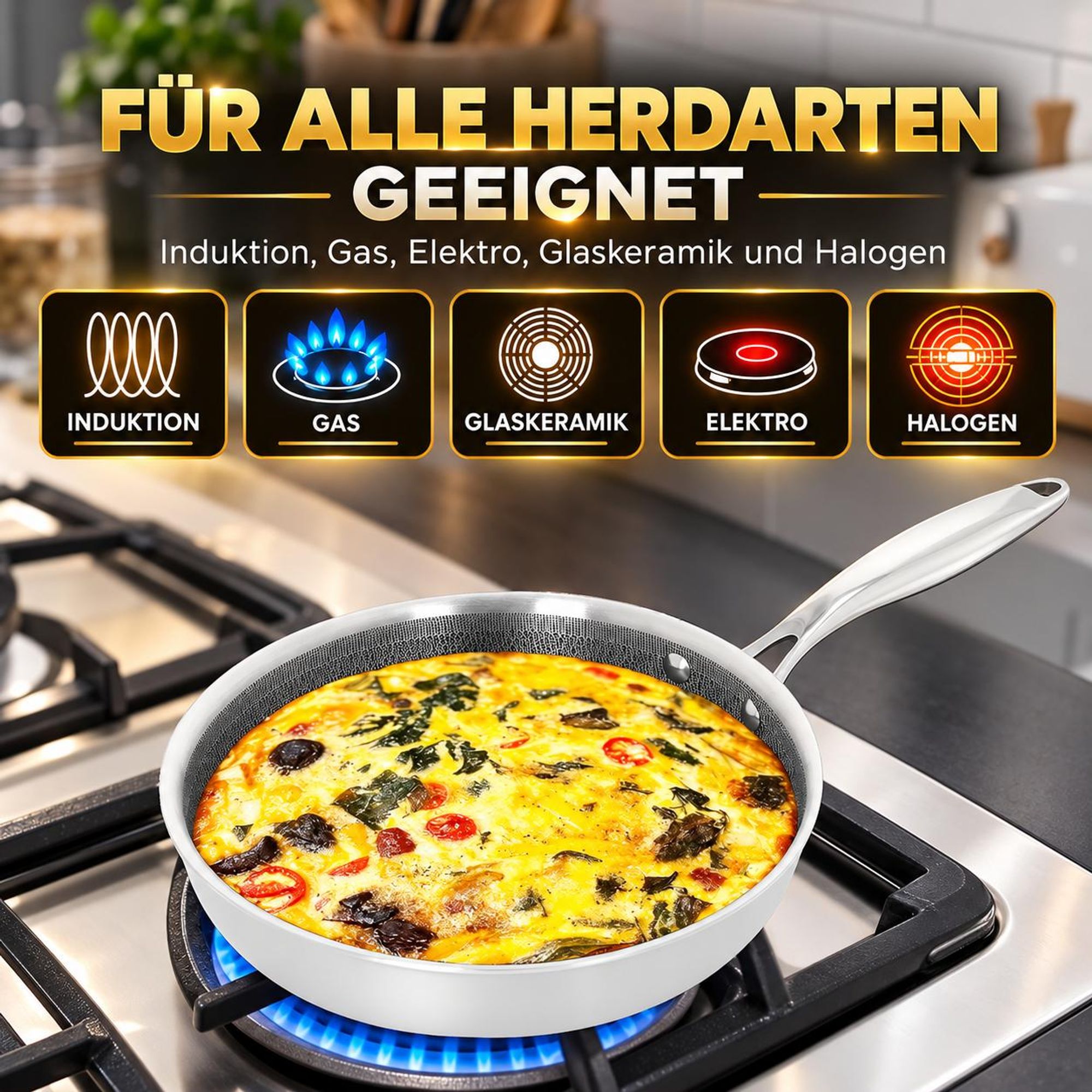 Bratpfanne 28 cm mit Glasdeckel – Edelstahl, Induktion
