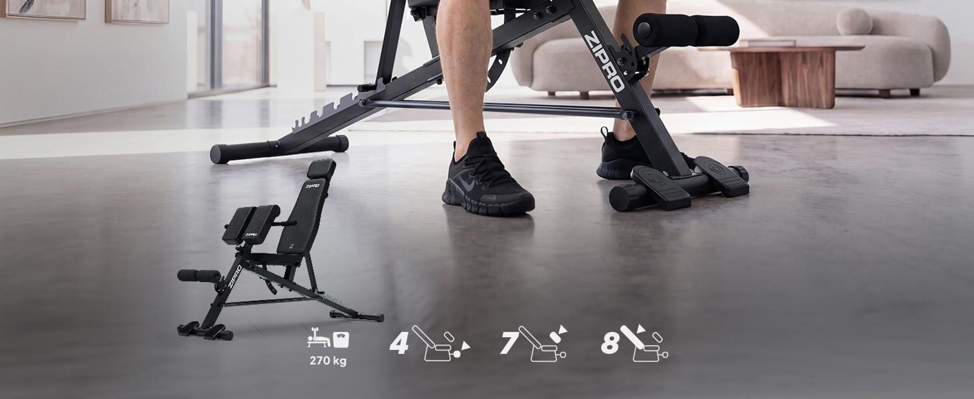 ZIPRO Core Control – nastavitelné posilovací lavice: lavice pro bicepsové zdvihy, římská lavice, lavice pro posilování zad, negativní lavice, plochá lavice, multifunkční posilovací stanice, nosnost 270 kg, robustní fitness lavice