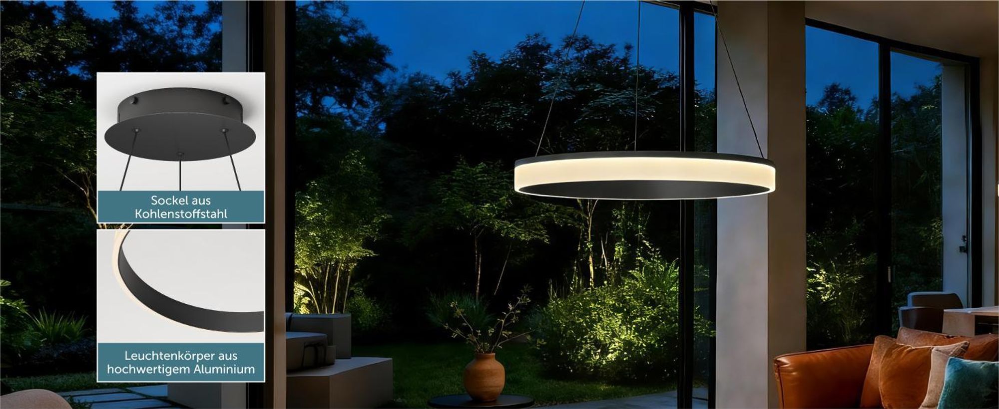 doporro Moderne LED Pendelleuchte – 60cm Dimmbare Esszimmerlampe hängend mit App & Fernbedienung, 3000–6000K, CRI≥95, höhenverstellbar Gold Luvina02