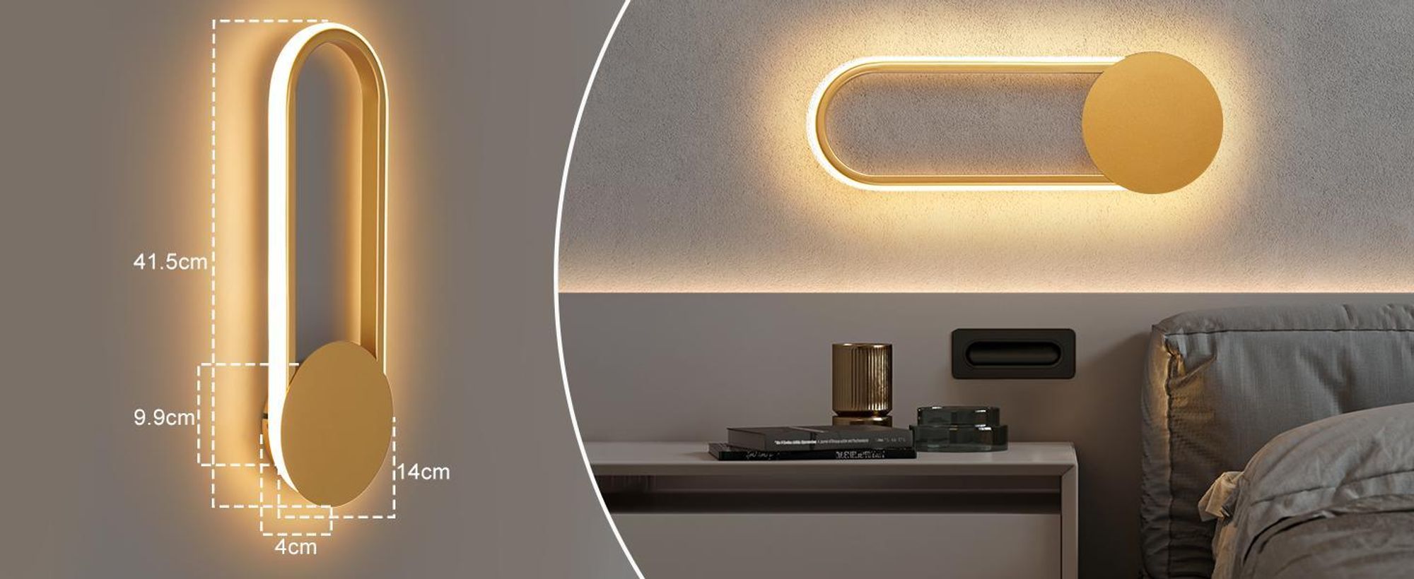 ZMH LED Wandleuchte Innen Wandlampe 12W Treppenhauslampe 41cm Gold Flurlampe Modern Design 3000K Warmweiß Minimalistische Wandbeleuchtung für Schlafzimmer Wohnzimmer Flur Treppenhaus Küche