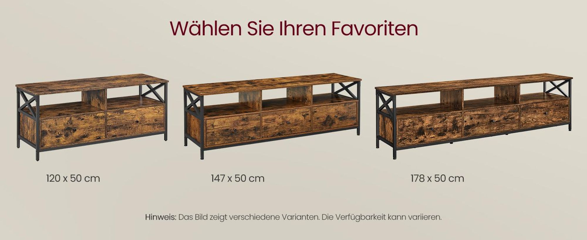 Fernsehtisch, TV-Ständer für Fernseher bis zu 80 Zoll, reichlich Stauraum, 178 x 40 x 50 cm, braun-schwarz