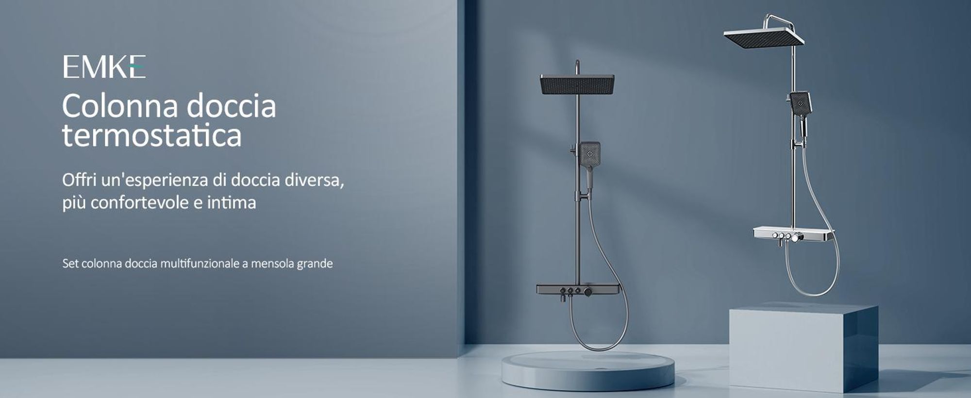 Sistema doccia EMKE con termostato 1146x450x480mm mensola in vetro doccetta con 3 modalità di getto doccia a pioggia, rubinetteria per bagno e doccia, KTW, cromo F10
