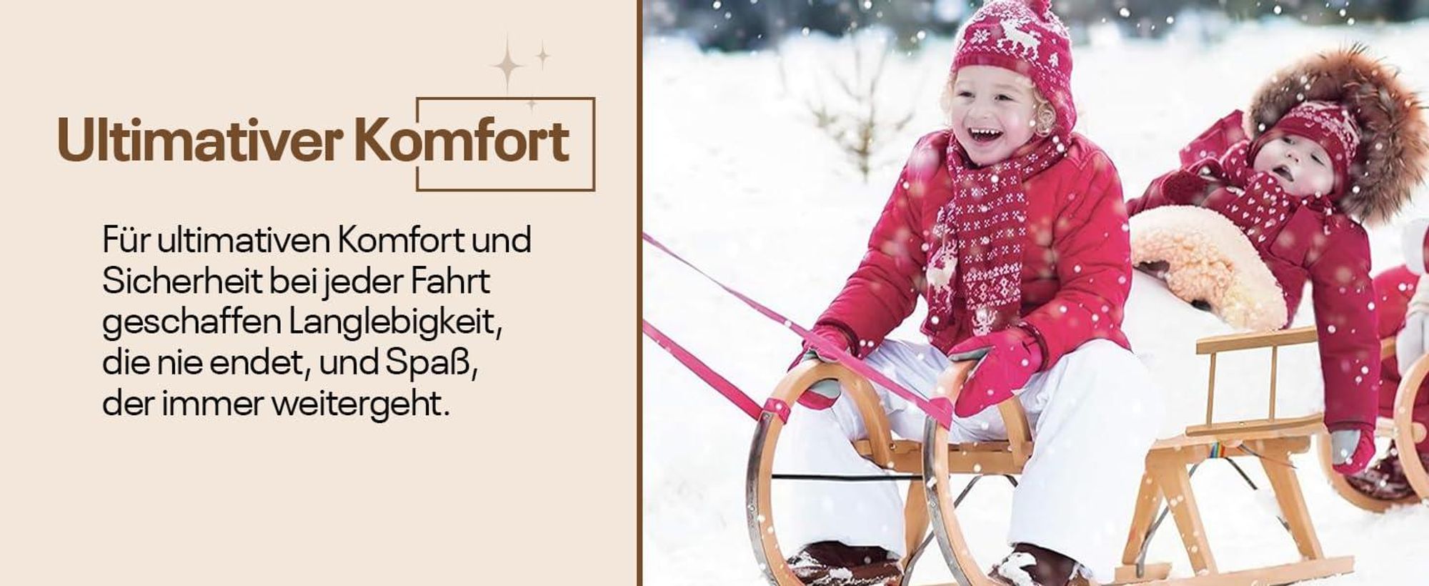 Holzschlitten | Hörnerrodel 120 cm mit Rückenlehne | Schlitten Kinder Holz | Kinderschlitten aus Holz | Perfekt für Winterabenteuer bis 200 kg