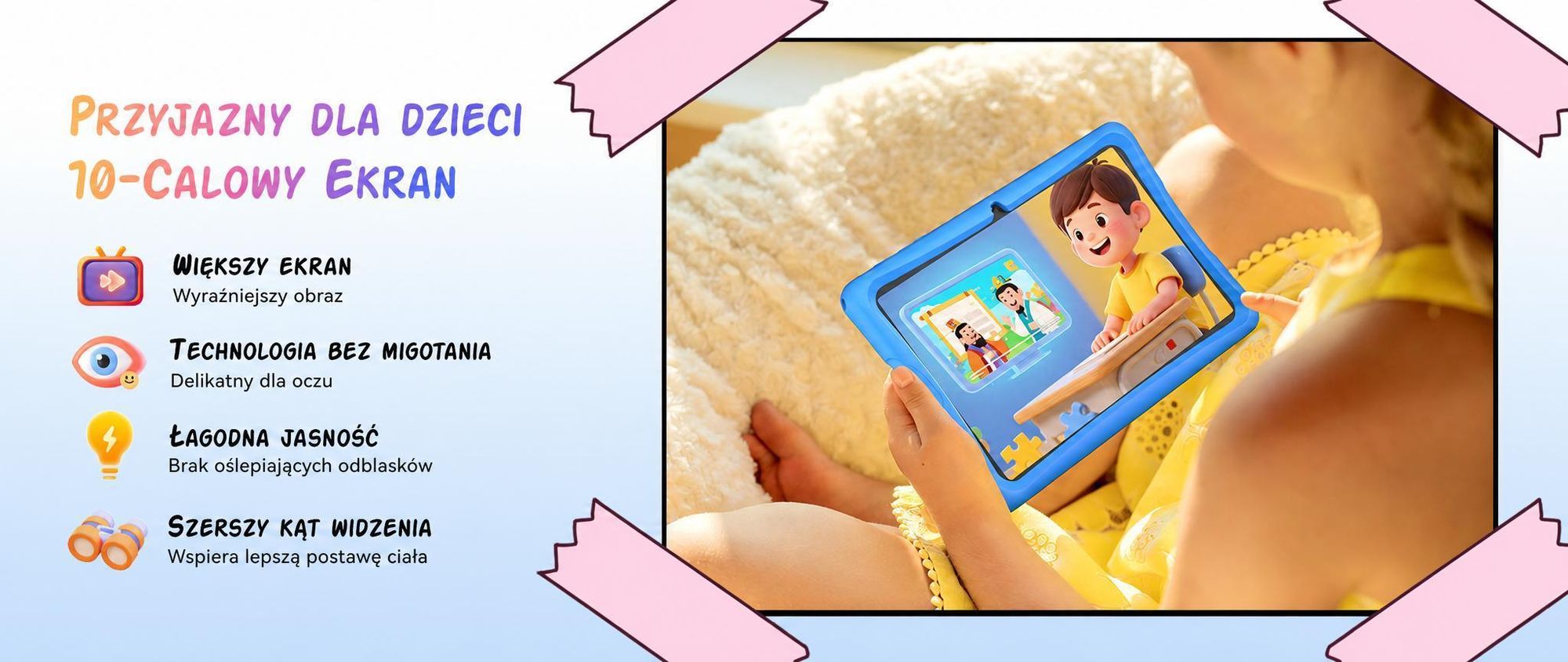 Tabwee K10 Kids 10.1" Rosa Tablet, Google Kids Space, 4GB RAM+64GB ROM, Android 15 WiFi Tablet für Kind mit Kindgerechte Hülle und Stift, 5000mAh