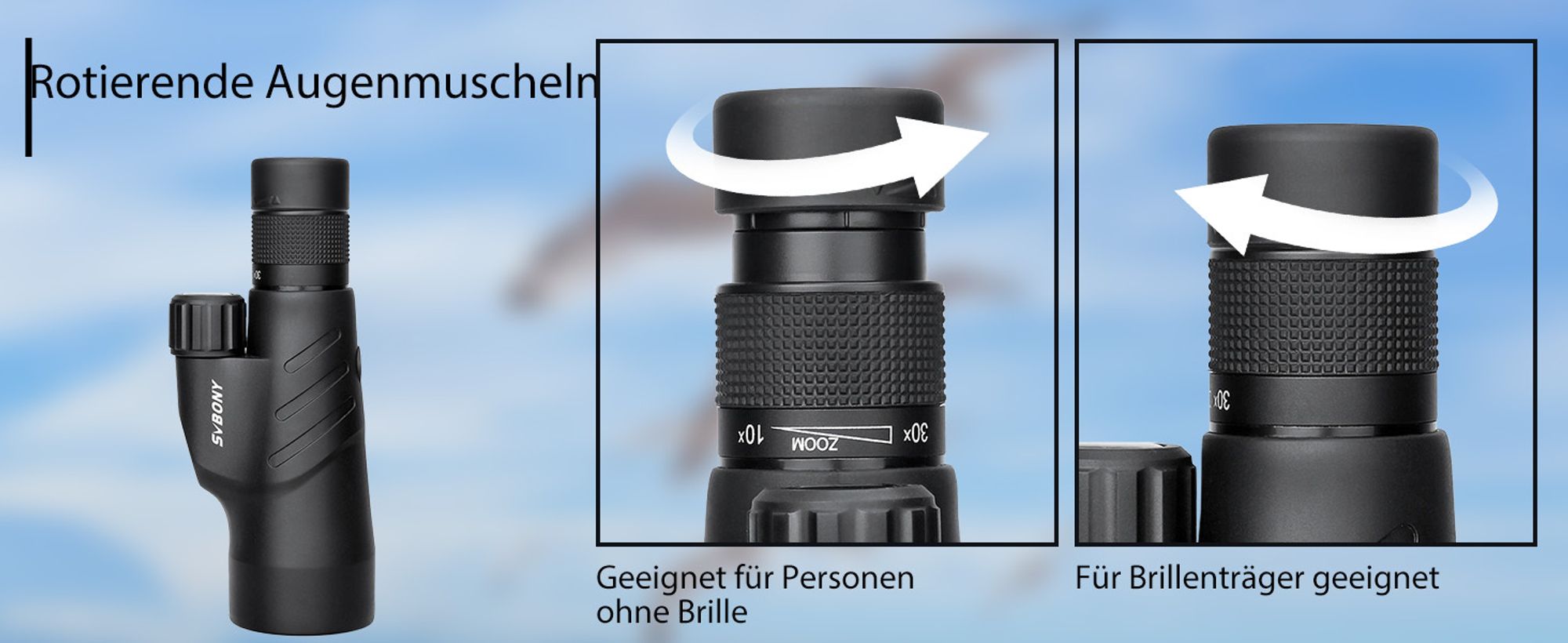 Svbony SV45 Monokulares Teleskop, 30X50 Monokular Fernrohr Erwachsene mit Tragetasche, für Erwachsene Vogelbeobachtung Reisen