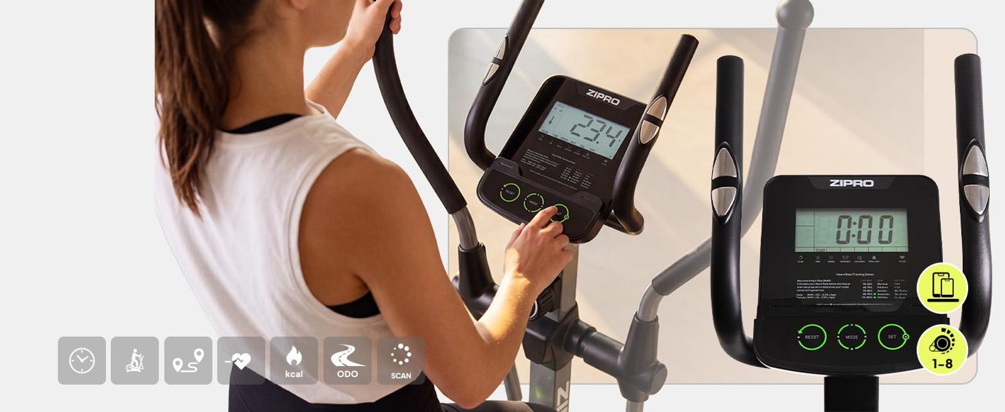 ZIPRO Crosstrainer Hulk Magnetischer Ellipsentrainer Heimtrainer für Zuhause bis 150kg Belastbar Fitnessgerät Leise 8 Stufen Pulssensor Tablet-Halter