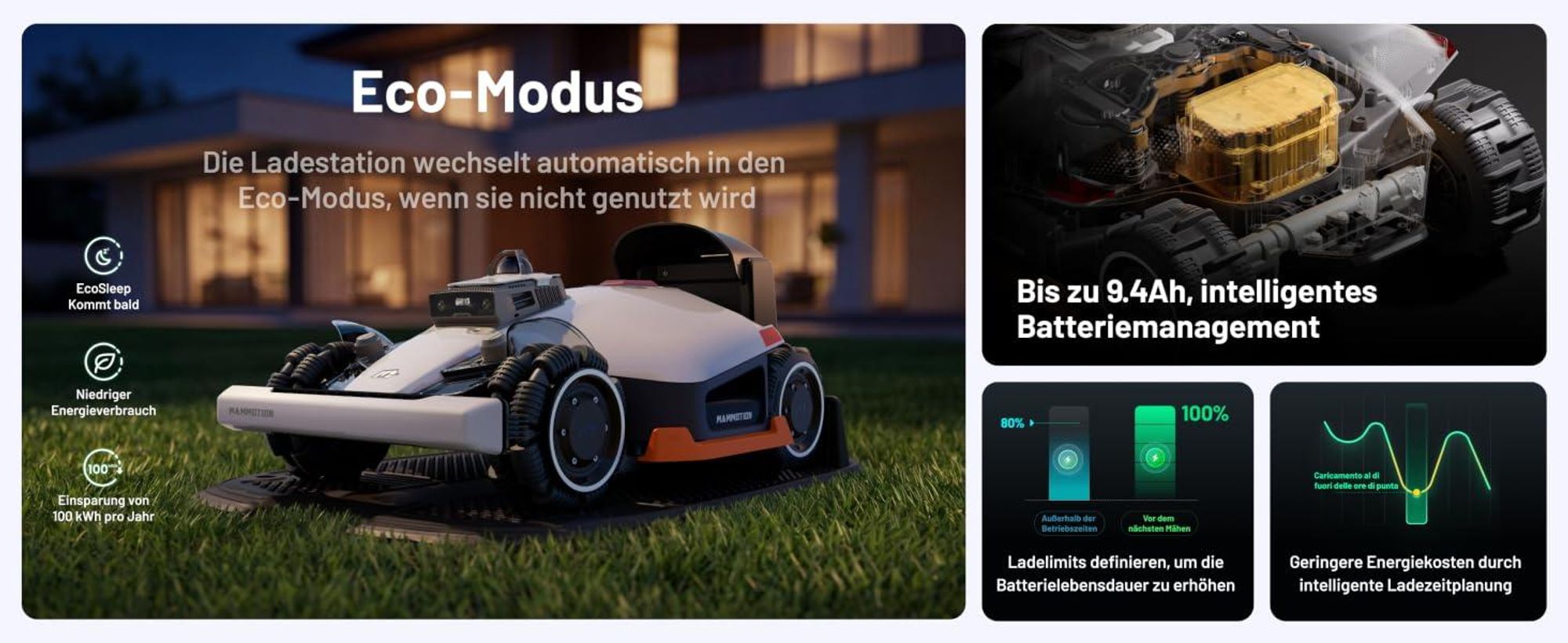 Mähroboter Mammotion LUBA 3 AWD 1500 mit Waschständer, bis 1500 m², Allradantrieb, 80% Steigung, Auto-Kartierung, 4G-Modul, APP