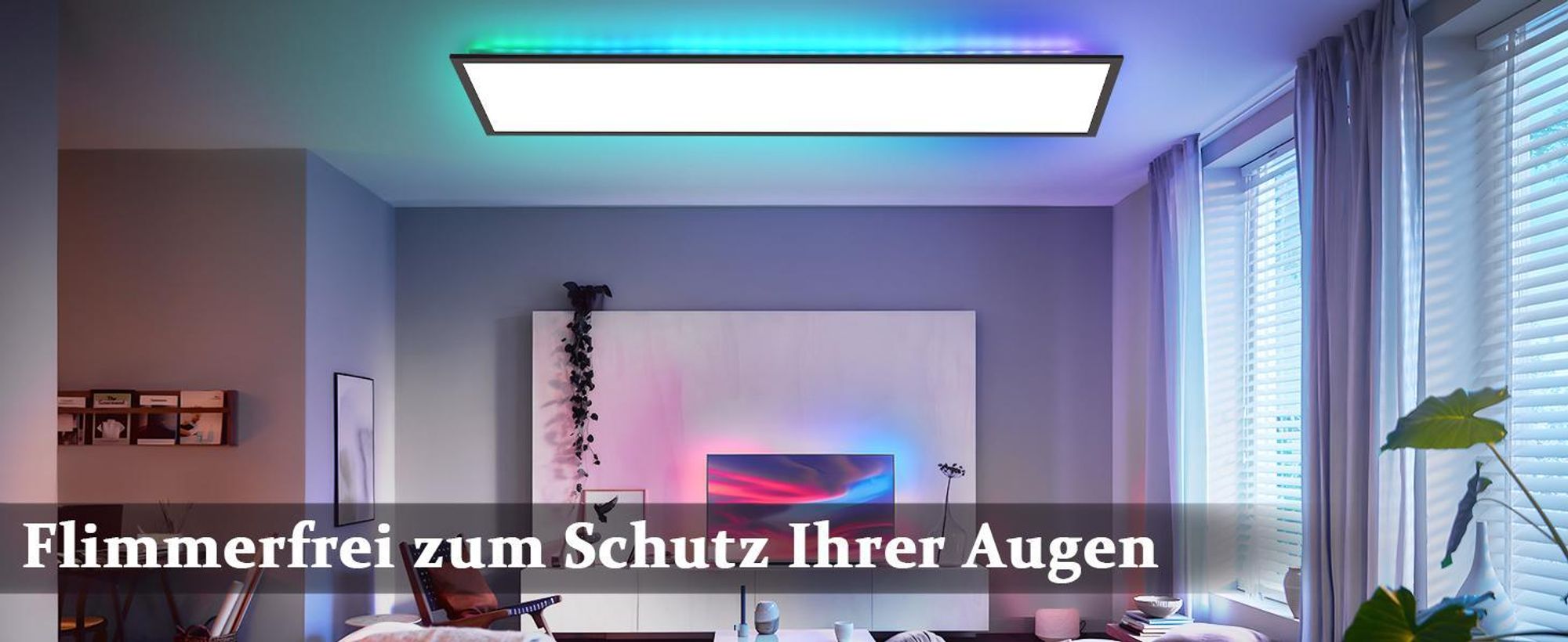 ZMH Panel LED 100x25 z możliwością ściemniania - Panel sufitowy RGB z podświetleniem i zmianą kolorów Długa biurowa lampa sufitowa płaska z pilotem Duża lampa biurowa 24W Czarna prostokątna lampa sufitowa do pokoju gier w salonie