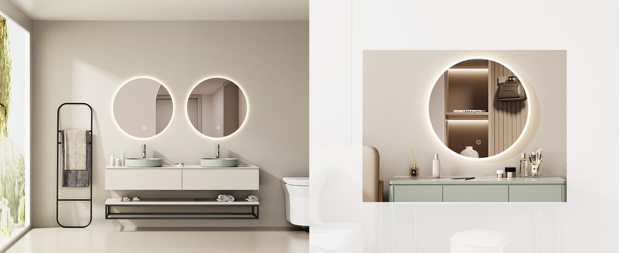Specchio da bagno HOKO Design rotondo da 60 cm con LED, regolazione continua della temperatura di colore da 2700 K a 6500 K (bianco caldo - bianco freddo - neutro), interruttore touch, funzione memoria, IP44