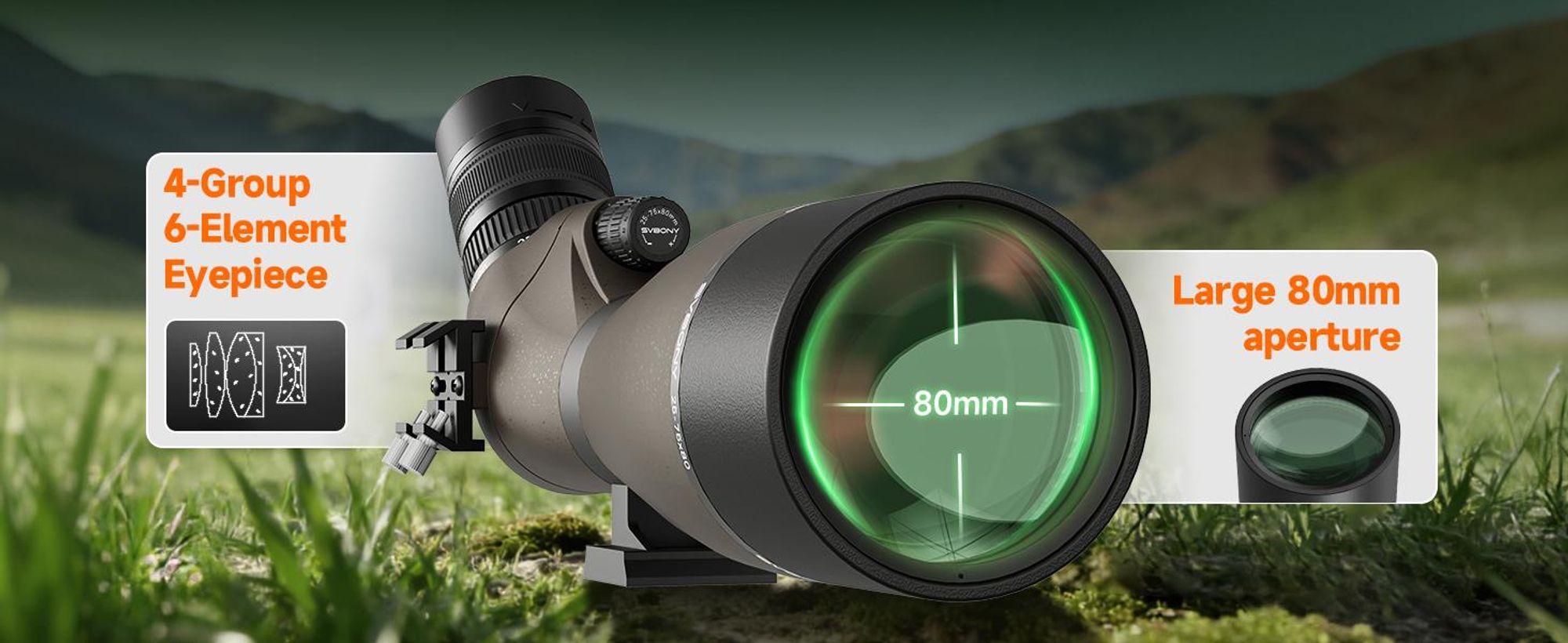Svbony SV29 Spektiv, 25-75×80mm, 4-Glas 6-Linsen, mit Handyhalterung, verbesserte Version des SV13, für Sportschützen, Vogelbeobachtung