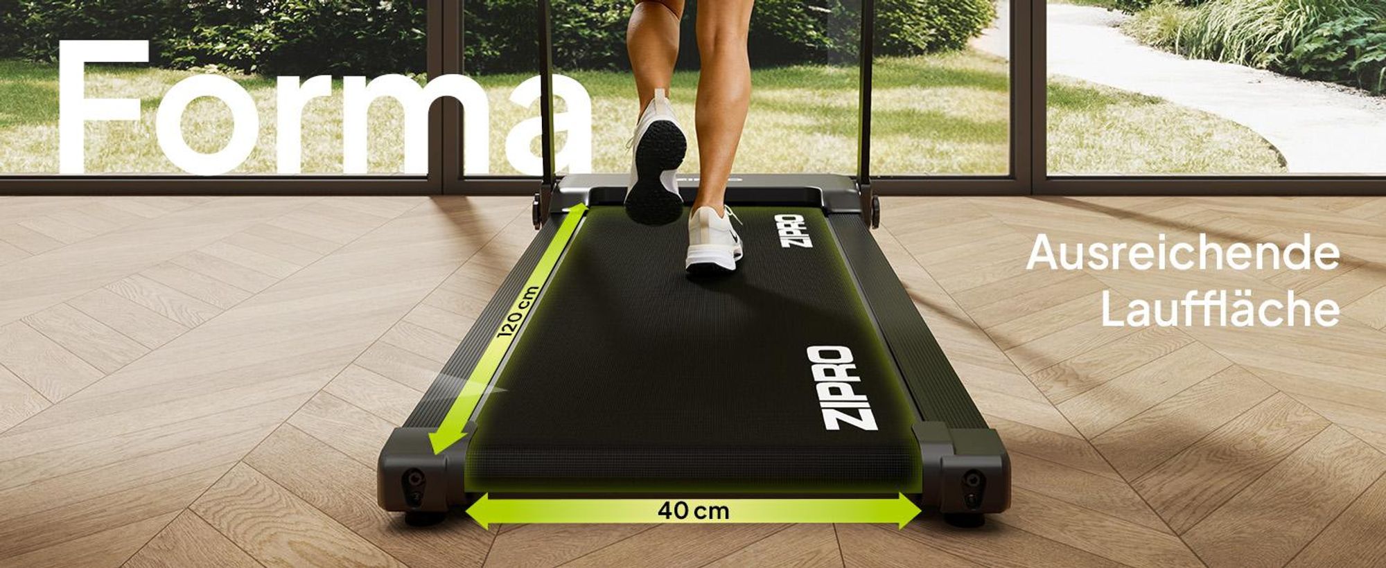ZIPRO Forma Elektrisches Laufband klappbar – Heimtrainer bis 12 km/h – Platzsparendes FlatFold Design, Zwift & Kinomap Kompatibel, Neigungsverstellung