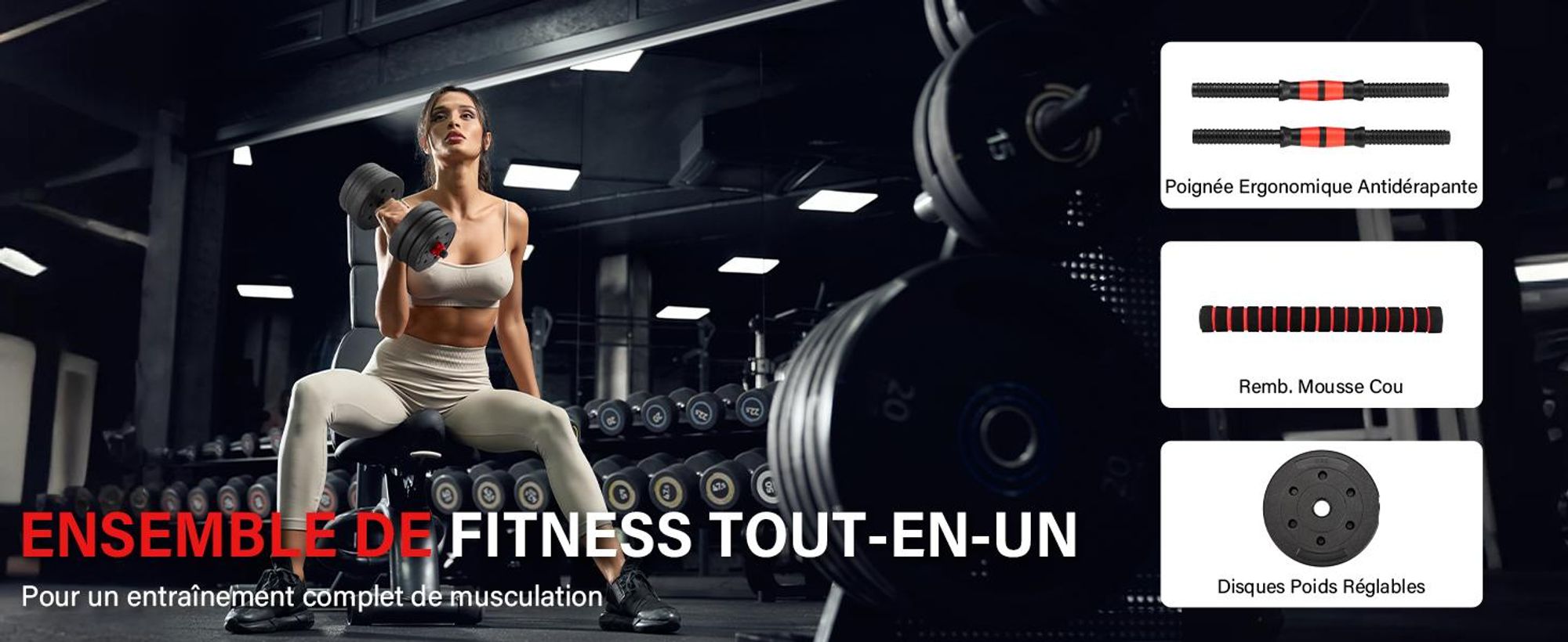 TEENO 6-in-1-Hantel-Set, 30 kg, mit Kugelhanteln, Hanteln, Stangen und Liegestützen, geeignet für Heim-Fitness