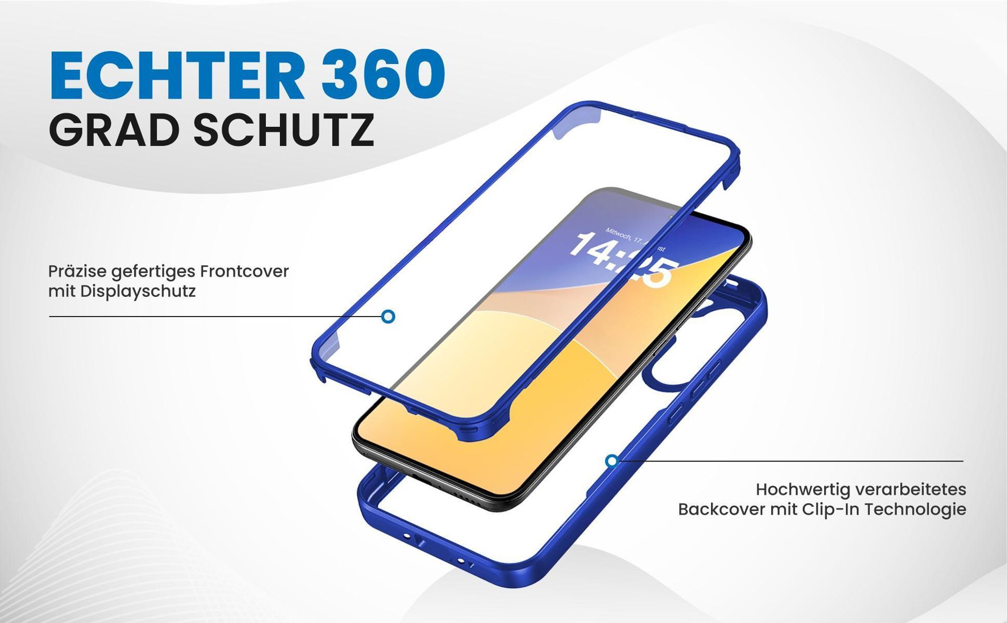Blaues 360 Grad Case für Samsung Galaxy A37 5G mit Schutz von beiden Seiten